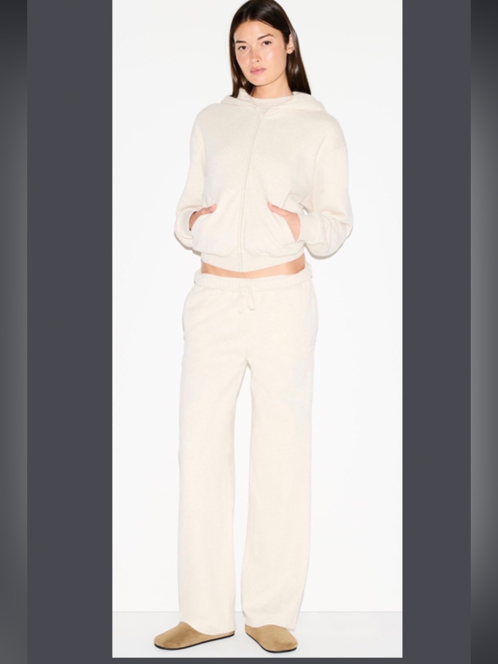 skims cotton fleece classic straight leg pant oatmeal heather NWT